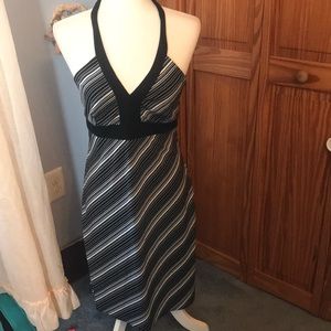 Vintage city triangles black and white striped halter mini dress